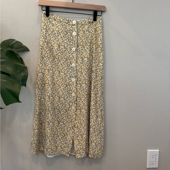 Gap Floral Yellow Button-Down Midi Skirt - Picture 1 of 2